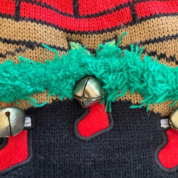 Dog Ugly Christmas Sweater Fireplace Stockings Bells Medium - Picture 3 of 8